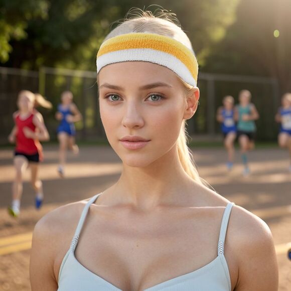 Breathable Sport Headband with Wristband White Yellow 1 Set - Picture 2 of 6